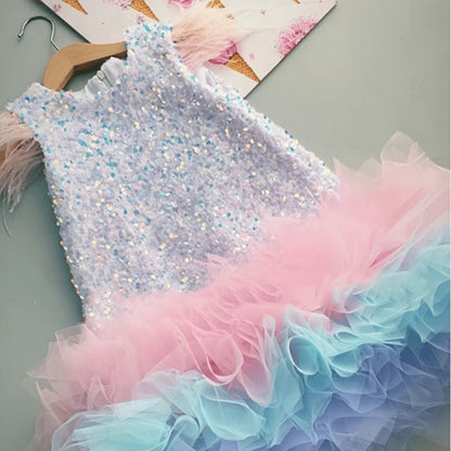 Baby Girl Princess Feather Sequin Dress